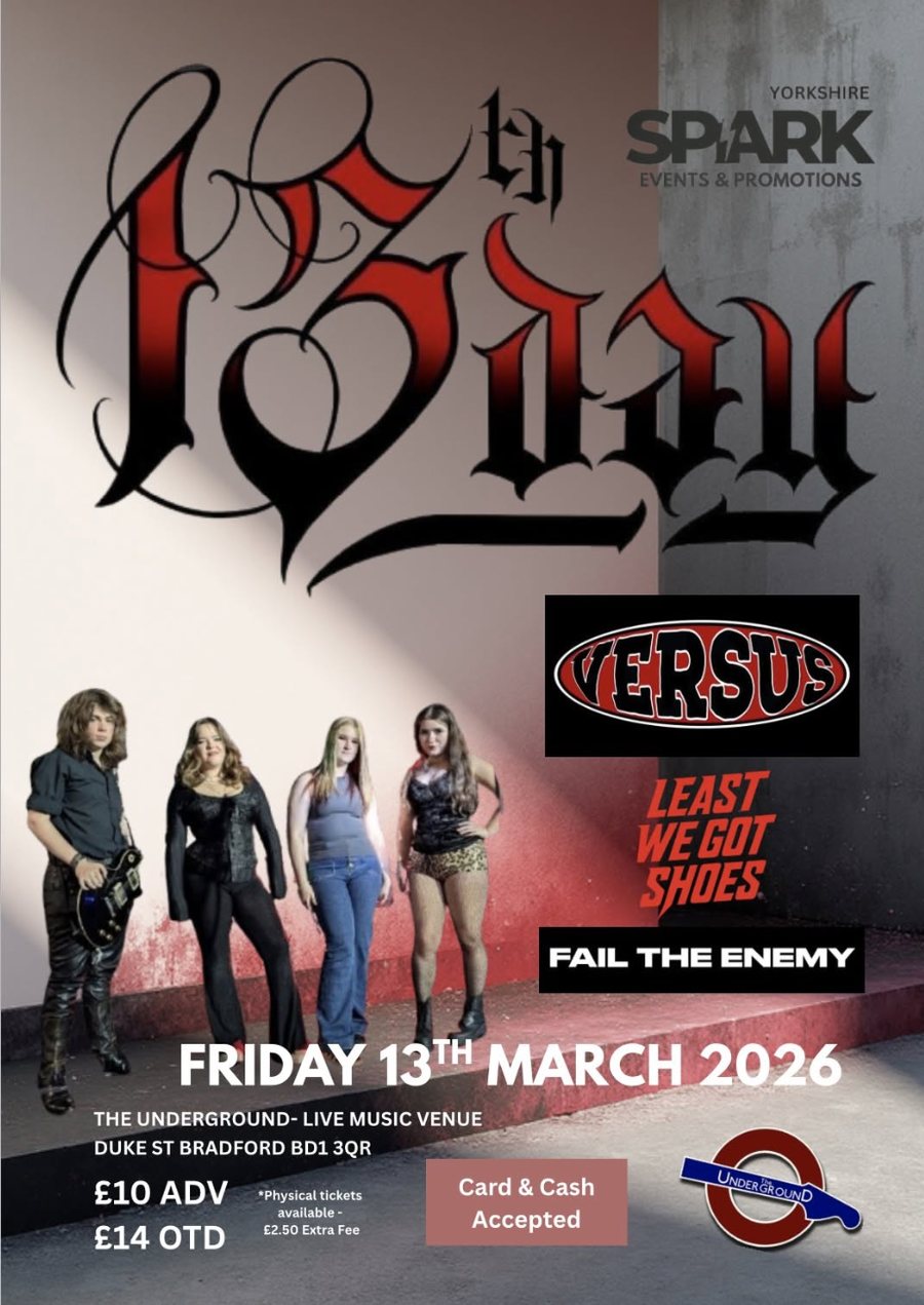 13th Day gig poster — Versus with Fail The Enemy and Least We Got Shoes, The Underground BFD, Bradford, 13 March 2026