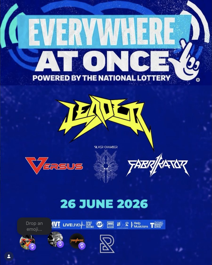 Everywhere At Once festival lineup poster — Leader, Versus, Silver Chamber and Fabrikator, Rebellion, Manchester, 26 June 2026