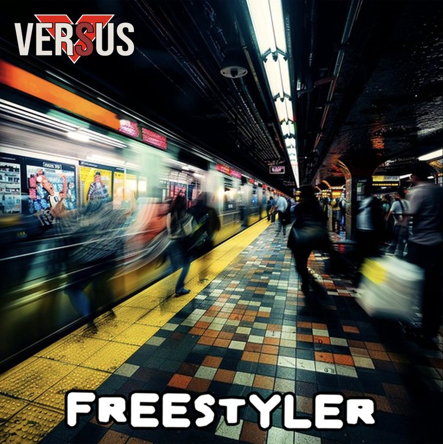 Versus — Freestyler single announcement artwork, subway platform with VERSUS logo