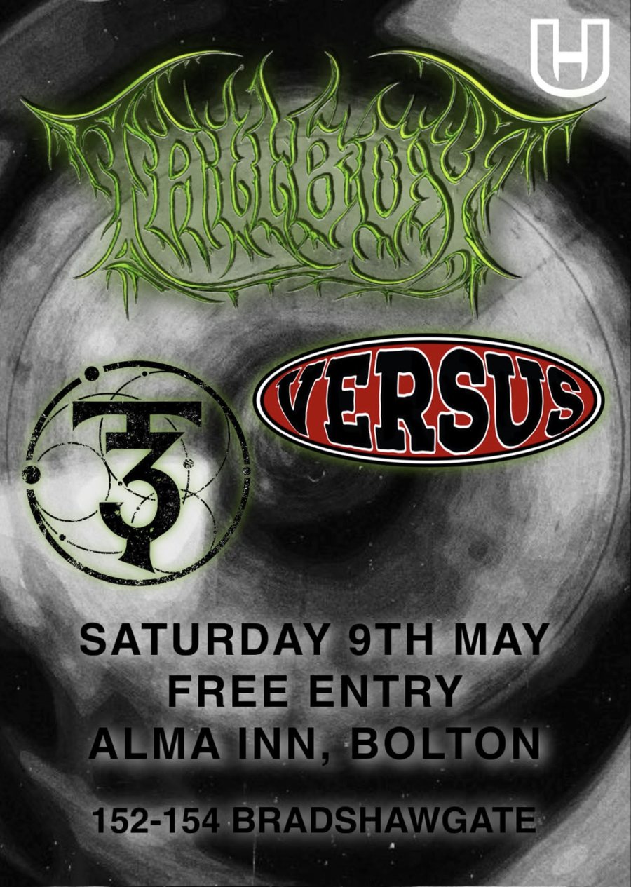 Unhinged At The Alma gig poster — Tallboy, Versus and Th3orist, Alma Inn, Bolton, 9 May 2026